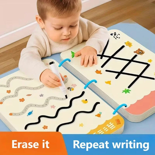 Reusable Tracing Workbook with Pen & Eraser - Tracing Book For, Drawing Practice, Writing Skills & Hand-Eye Coordination