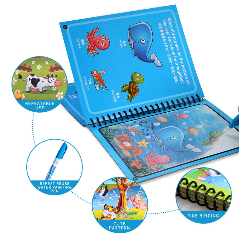 Magical Water Drawing Book - Reusable Montessori Sensory Coloring Toy for Early Education