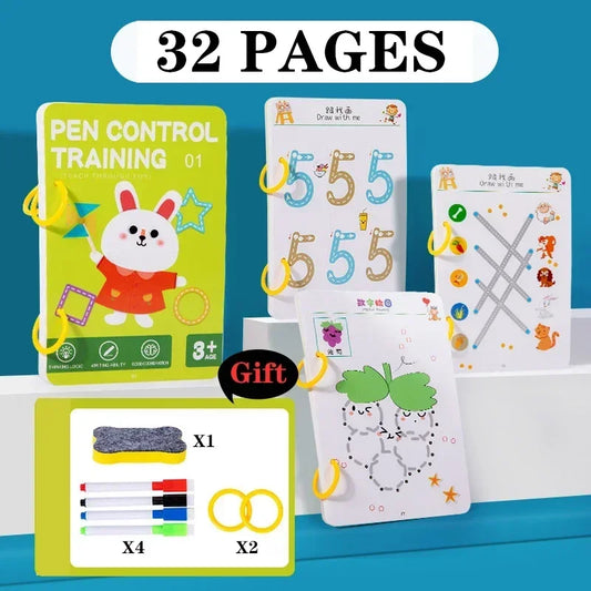 Reusable Tracing Workbook with Pen & Eraser - Tracing Book For, Drawing Practice, Writing Skills & Hand-Eye Coordination
