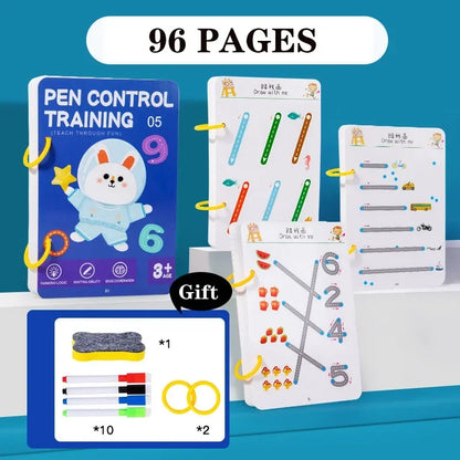 Reusable Tracing Workbook with Pen & Eraser - Tracing Book For, Drawing Practice, Writing Skills & Hand-Eye Coordination