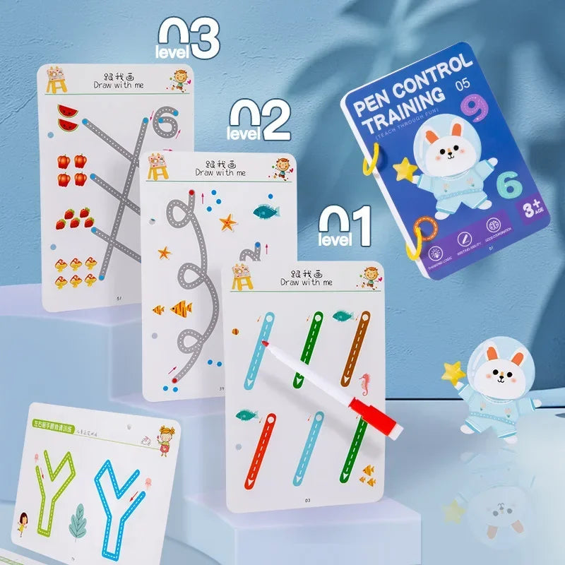 Reusable Tracing Workbook with Pen & Eraser - Tracing Book For, Drawing Practice, Writing Skills & Hand-Eye Coordination