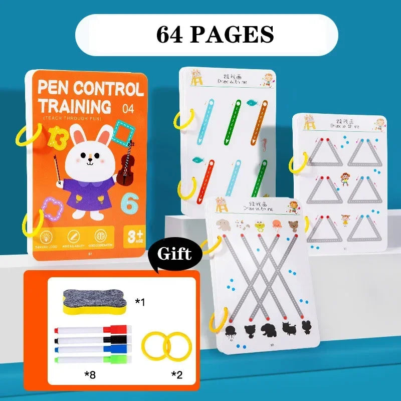Reusable Tracing Workbook with Pen & Eraser - Tracing Book For, Drawing Practice, Writing Skills & Hand-Eye Coordination