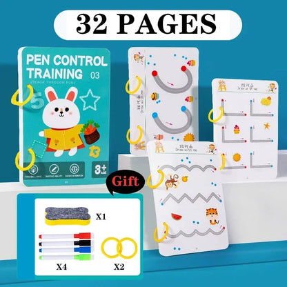 Reusable Tracing Workbook with Pen & Eraser - Tracing Book For, Drawing Practice, Writing Skills & Hand-Eye Coordination