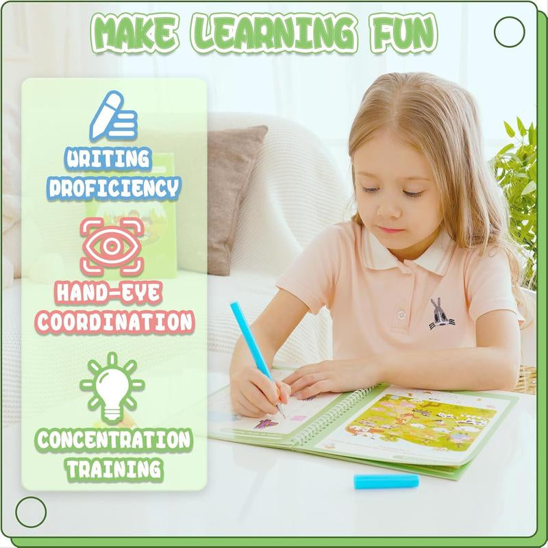 4 Reusable Grooved Handwriting Workbooks, Magic Writing Practice Books, to Help Children Improve Their Handwriting , Age 3-8 ​Calligraphy for Kids